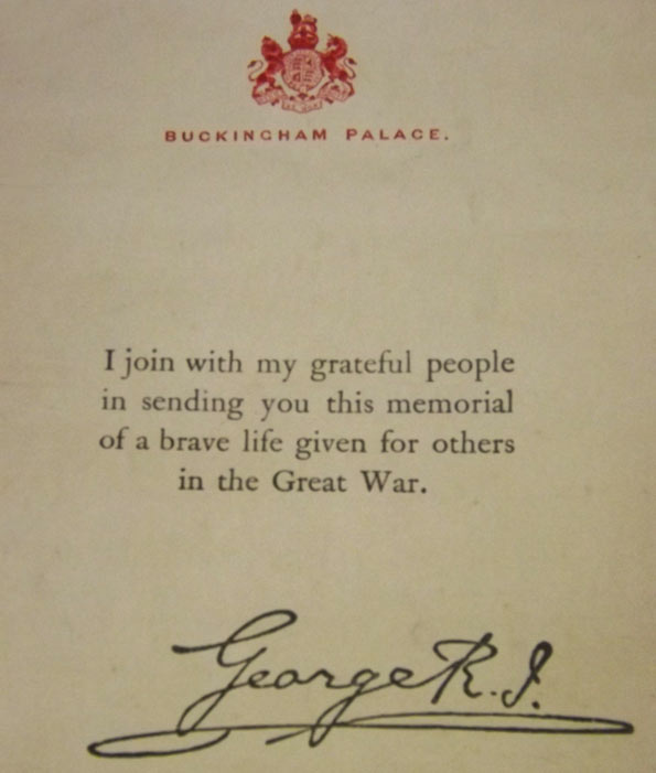 Memorial scroll signed by King George V