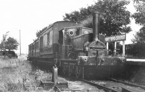 Manning Wardle 2-4-0ST (saddle-tank) "Lady Portsmouth" waits to leave the bay at Fort Brockhurst with a Lee train in 1903. The level crossing gates can be seen in the background.