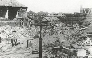  Bomb damage in Bury Hall Lane 1940/41. Jellicoe Avenue can be seen (centre) with the water tower on the right.