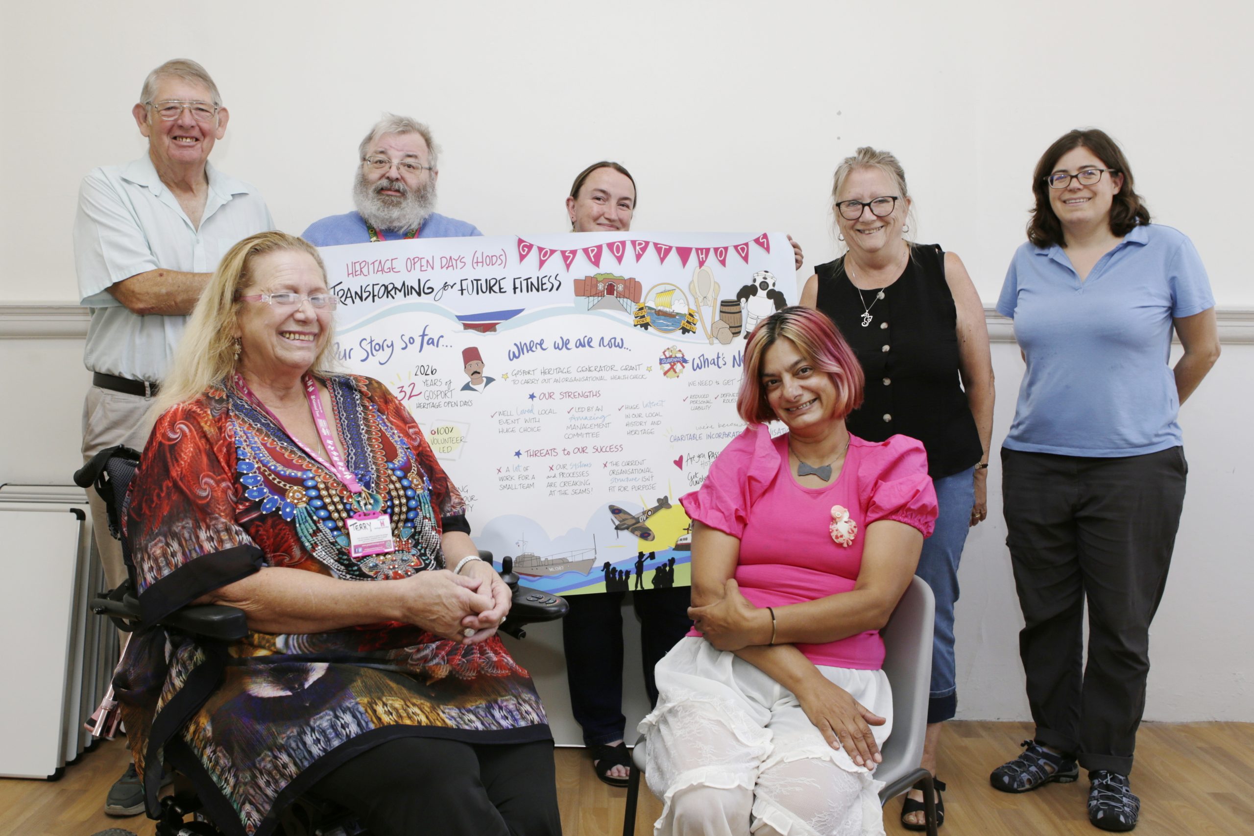 The new trustees surround a banner explain the transformation project